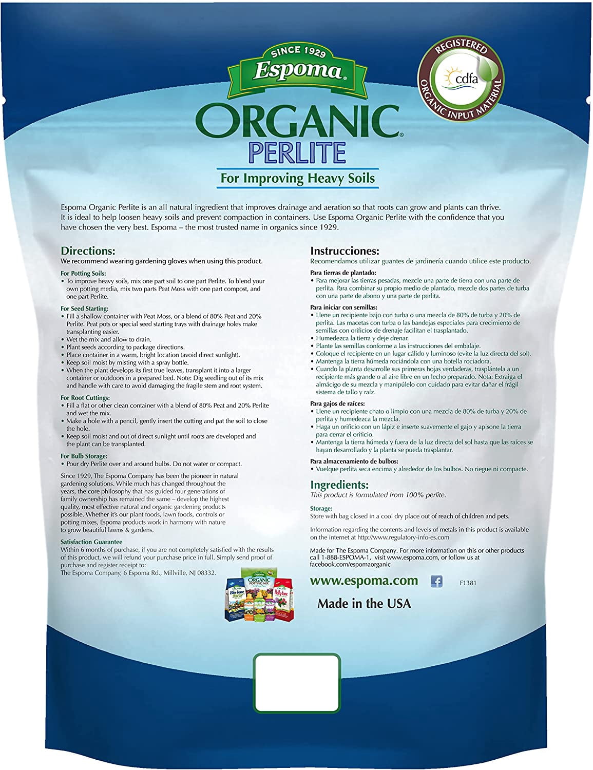Organic Perlite; All Natural and Approved for Organic Gardening. Helps Loosen and Aerate Heavy Soils, Prevent Compaction & Promotes Root Growth – Pack of 1
