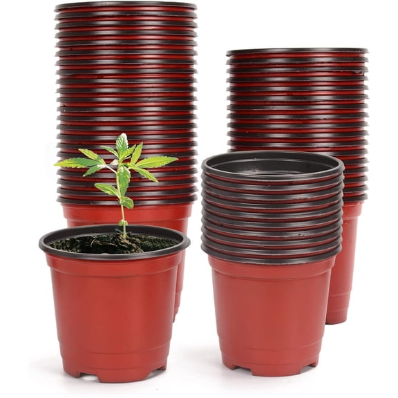 50 Pack Plant Nursery Pots,Bexikou 5 inch Plastic Plant Pots,Soft Durable Seed Starting Pots,Small Seed Trays Container with Holes for Succulents Plants Vegetables Fruits Seedlings