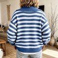 thumbnail image 4 of Women's Striped Knit Cardigan Sweater Jacket - Casual Collared Button Front Long Sleeve Ribbed Cuff Outerwear for Fall Winter Layering Dark Blue L, 4 of 6