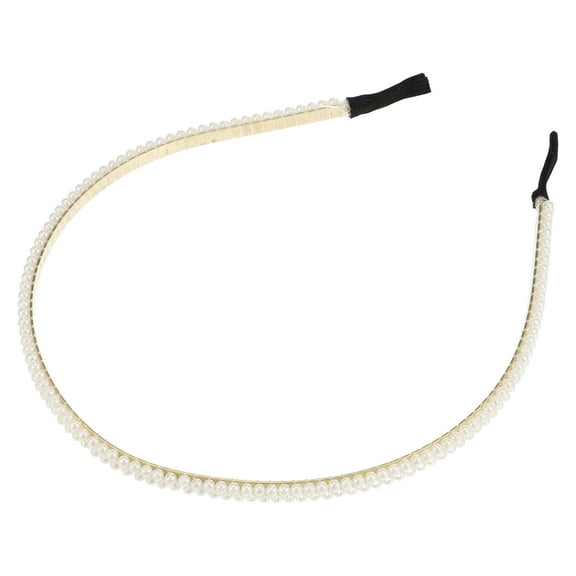 Unique Bargains 1 Pc Elegant Faux Pearl Headband for Women for Girls 4.72" ID Gold Tone White