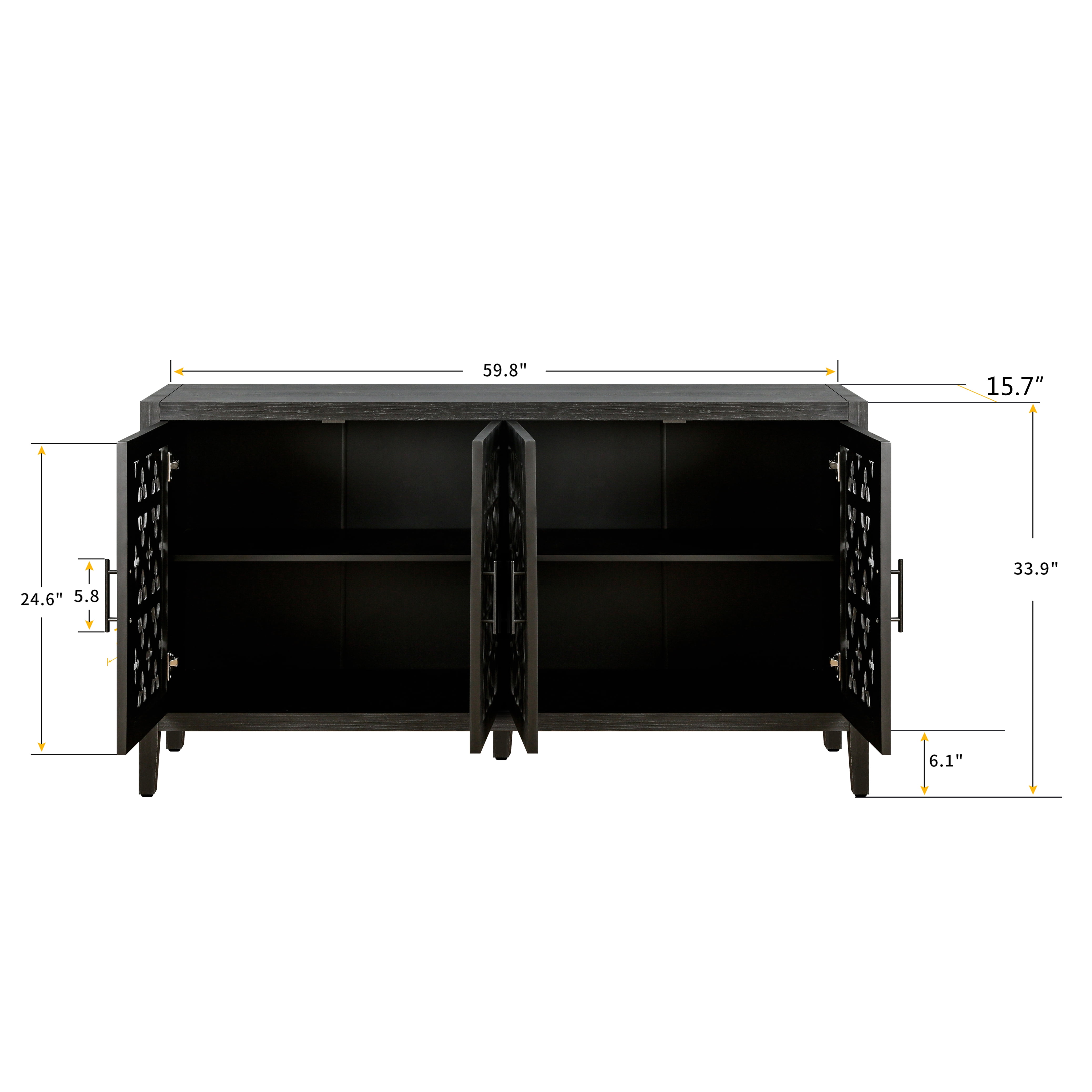Lunale Retro Hollow Carved Storage Cabinet, American Country Style Sideboard, Suitable for Living Room, TV Cabinet, Kitchen, Antique Black