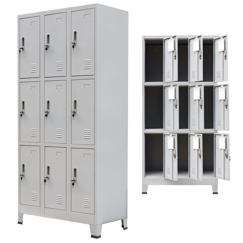 Kepooman 35.4" Home Office Metal Lockable Storage Locker with 9 Compartments, Gray