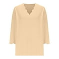 thumbnail image 4 of UAMVSH 3/4 Sleeve Shirts for Women Casual V-Neck Loose Fit Dressy Blouses Soft Vacation Work Tunic Tops Ladies Trendy Outfits(X-Large,Beige 1), 4 of 6