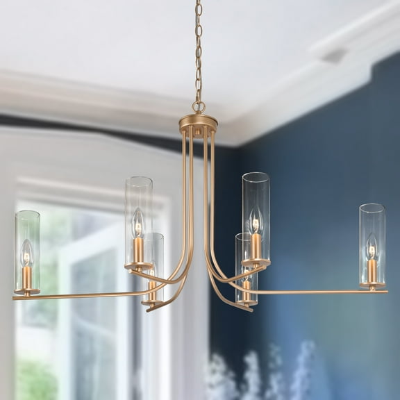 LNC 6-Light Modern Glam Glass Chandelier for Kitchen Island, Gold