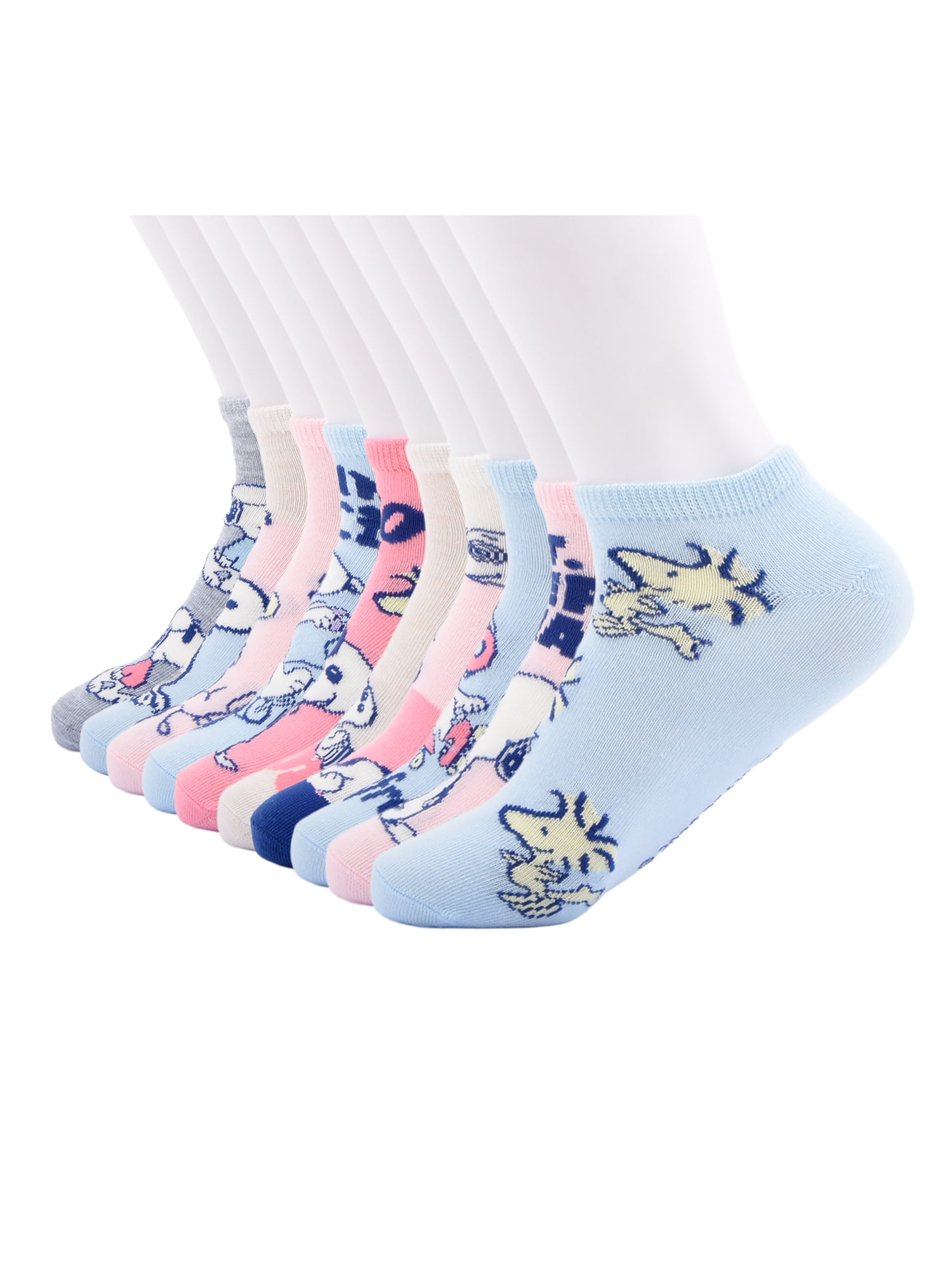 Peanuts Womens 10-Pack Low-Cut Socks, Shoe Size 4-10