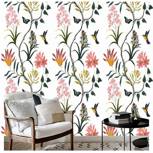 D9460 Floral Wallpaper Peel and Stick Multicolor Removable Vinyl Flower Self Adhesive Wallpaper For Home Livingroom Decoration 17.7inch x 118inch/Roll