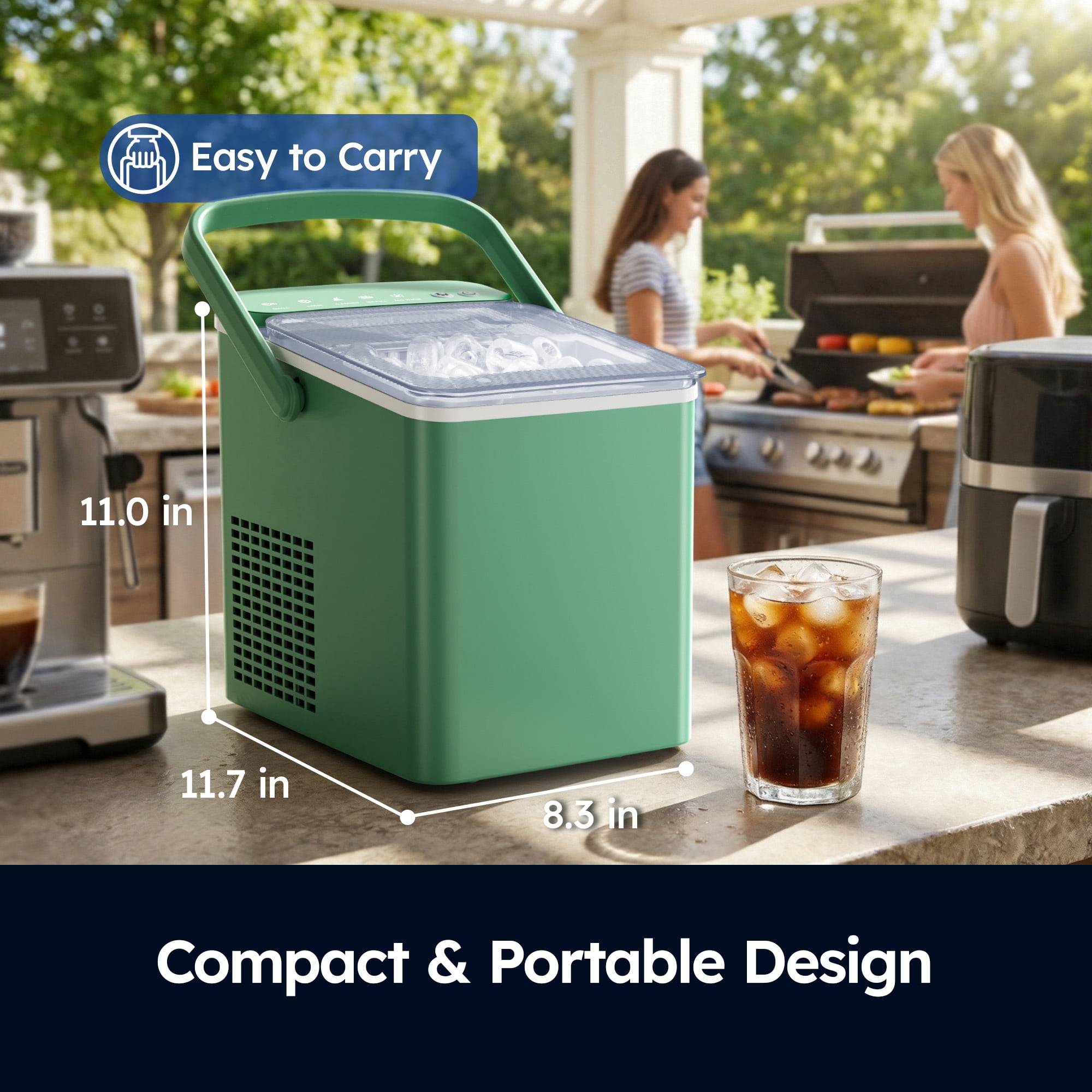 SIMZLIFE Portable Countertop Ice Maker Machine, 26 lbs Ice Per Day, 9 Bullet Ice Cubes Ready in 6 Minutes, Small & Large Ice Sizes, Self-Cleaning, 1.1L Water Tank, Ice Scoop & Basket, Green