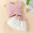 thumbnail image 2 of LNWUY Toddler Baby Girl Summer Clothes Ruffle Sleeveless T Shirt Tops Elastic Bow Embroidered Skirt Set Infant Outfits Pink 3-6 Months, 2 of 9