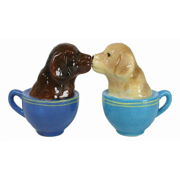 Ceramic Chocolate And Fawn Teacup Labrador Puppy Dogs Salt Pepper Shakers Set