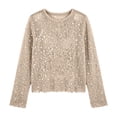 thumbnail image 2 of Sequin Tops for Women Glitter Knit Sweater Long Sleeve Crochet Hollow Out Jumpers Women's Sweater (Beige XL), 2 of 4