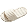 thumbnail image 2 of FITORON Womens Fuzzy House Slippers - Open Toe Striped Plush White,Size 9-9.5, 2 of 7