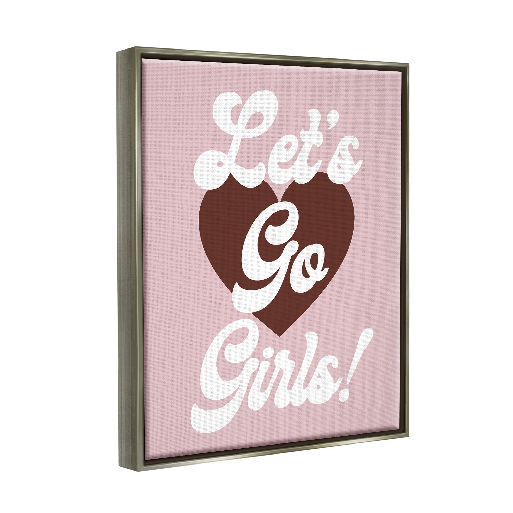 Stupell Industries Let's Go Girls Phrase Inspirational Painting Gray Floater Framed Art Print Wall Art, 17 x 21