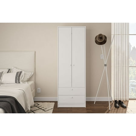 Polifurniture Denmark 2 Door Bedroom Armoire with Drawers, White Finish