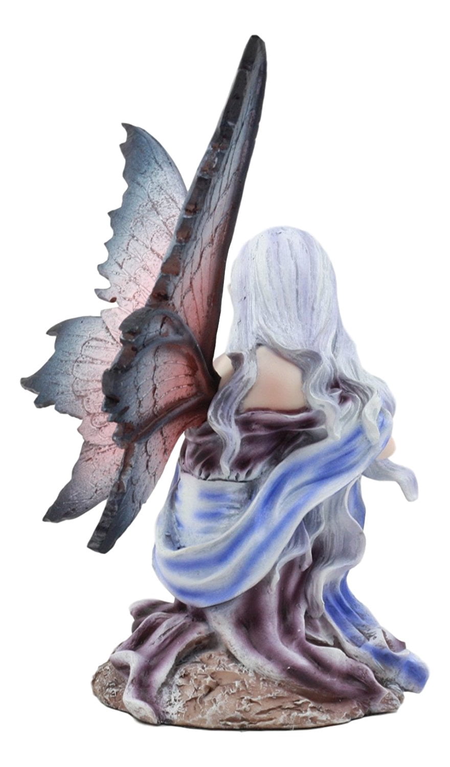 Ebros Silver Haired Winter Fairy Holding Red Rose Figurine Fairy Garden Faerie Fantasy Sculpture 6.25"H