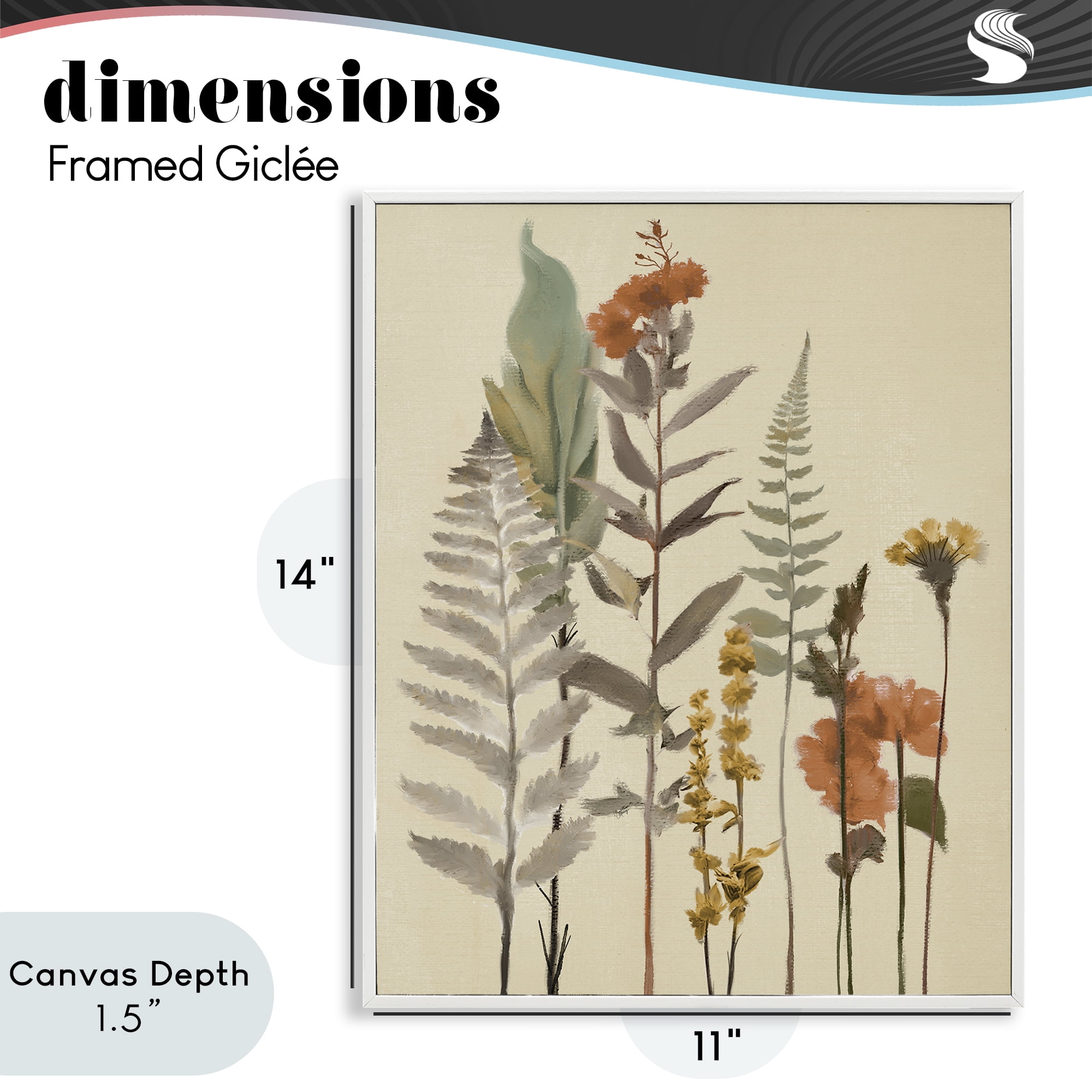Stupell Industries Fall Botanicals and Ferns White Framed Giclee Art, design by Elizabeth Medley