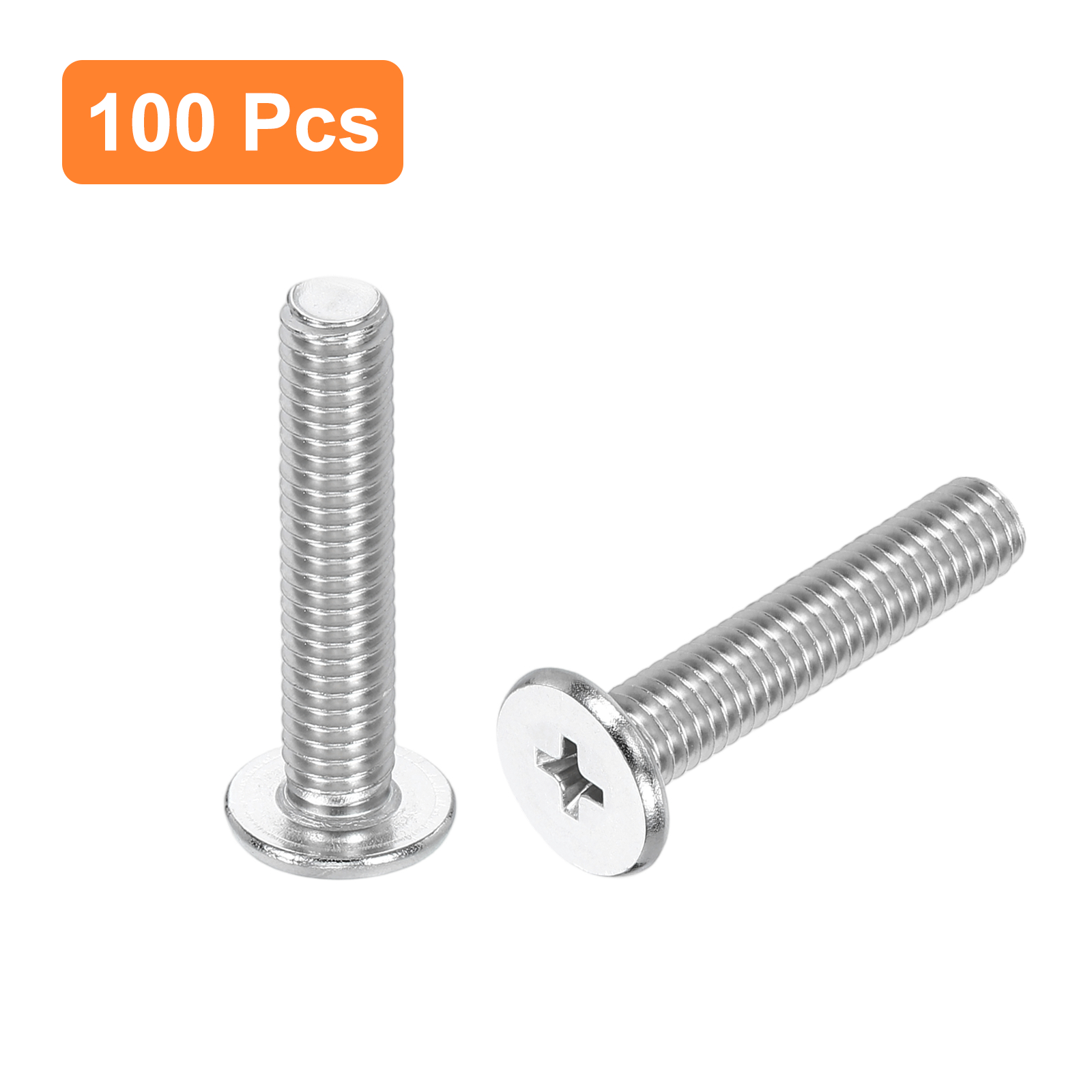 M6-1 x 30mm 100Pack Metal Flat Round Head Screws Phillips Drive Machine Bolt