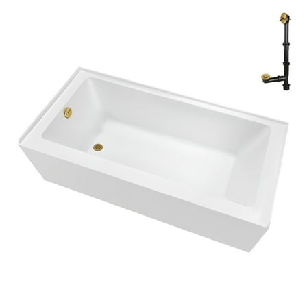 Streamline NAL-5600-BGL 66 in. x 32 in. Acrylic Left-Hand Drain Alcove Bathtub in Glossy White With External Drain in Brushed Gold