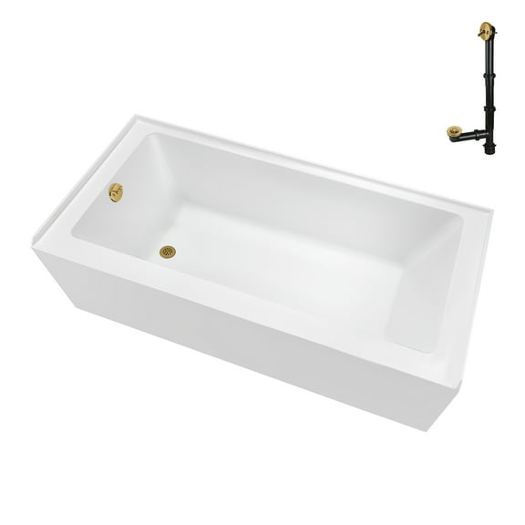 Streamline NAL-5560-BGL 60 in. x 32 in. Acrylic Left-Hand Drain Alcove Bathtub in Glossy White With External Drain in Brushed Gold