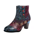 thumbnail image 3 of Botines de mujer con estampado de empalme Vintage, zapatos de mujer de cuero PU, bloque Retro, tacones altos, botas cortas bohemias de invierno para mujer, 3 of 5