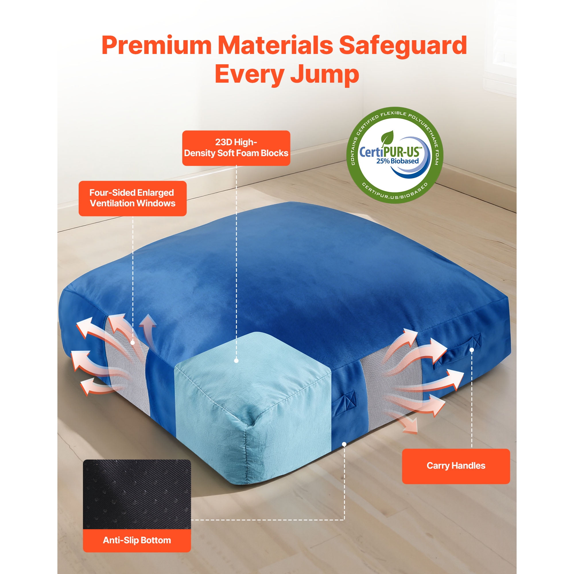 KFFKFF Crash Pad, 5 x 5 ft Sensory Pad for Kids with Foam Blocks and Washable Cover, Large Soft Foam Mat for Jumping, Relaxing, and Play in Sensory Rooms