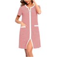 thumbnail image 1 of Peignoir Femme à Fermeture Éclair devant, Manches Longues, Rayé, Robe de Chambre Zippée Courte avec Poches m, 1 of 5