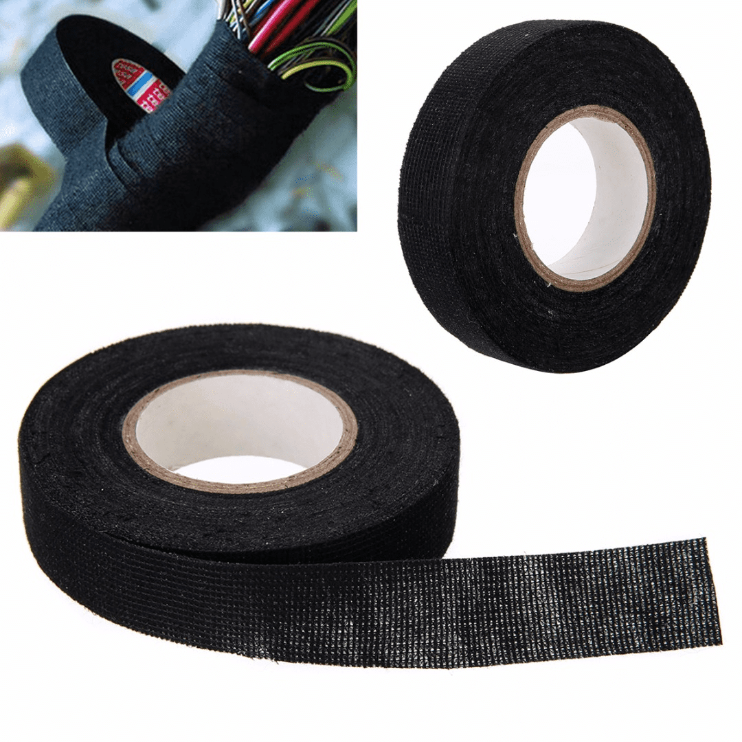 15m x 9mm x 0.3mm Black Adhesive Cloth Fabric Tape Cable Looms Wiring Harness ^ 