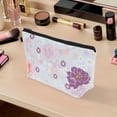 thumbnail image 5 of Bolsas de maquillaje impresas con flores únicas de 1 pieza para viajes de vacaciones, púrpura claro, poliéster, 5 of 5