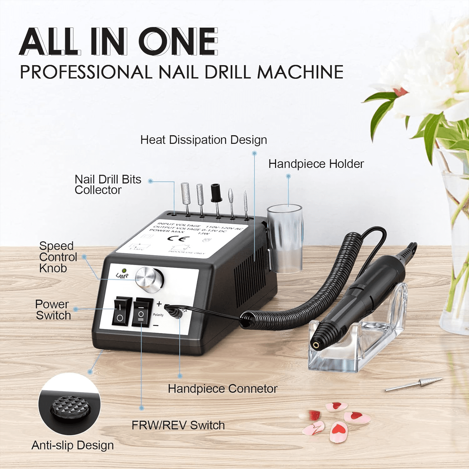 Professional Electric Nail Drill Kit, 20000 RPM Manicure Pedicure Machine with 6 Bits & 100 Sanding Bands,Black