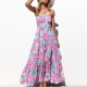 thumbnail image 3 of Vestido largo con estampado floral para mujer, vestido largo con estampado floral sin tirantes y hombros descubiertos para mujer, vestido floral sin tirant, 3 of 6
