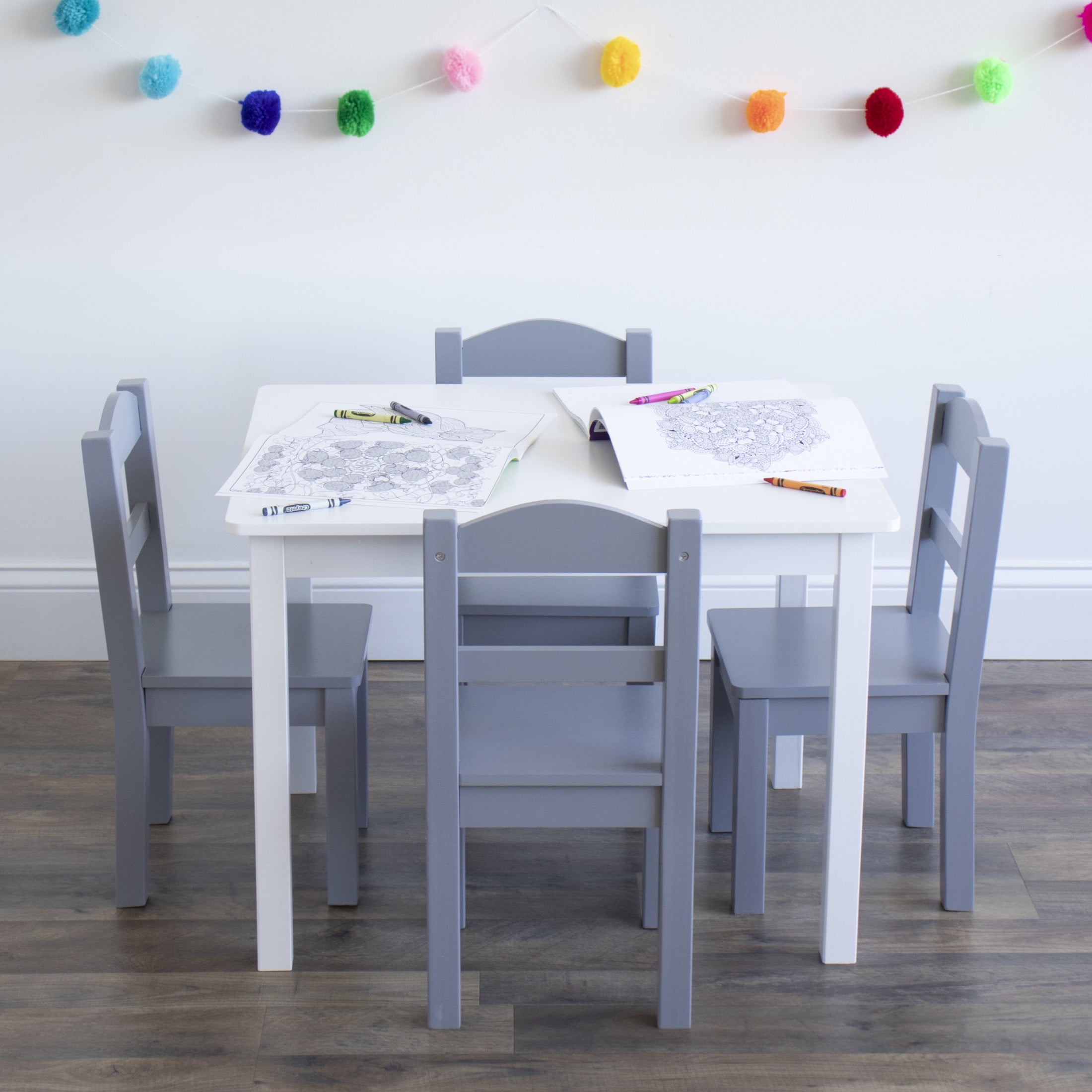 Humble Crew Inspire Kids Classic 5-Piece Lightweight, Multifunction, Portable Activity Table and Chair Set, Grey/White
