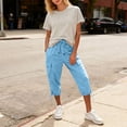 thumbnail image 6 of Womens Capris with Pockets Loose Fit Casual Capri Pants Dressy Lightweight Ladies Baggy Cargo Pants for Hiking by Yigetop Sky Blue M, 6 of 6