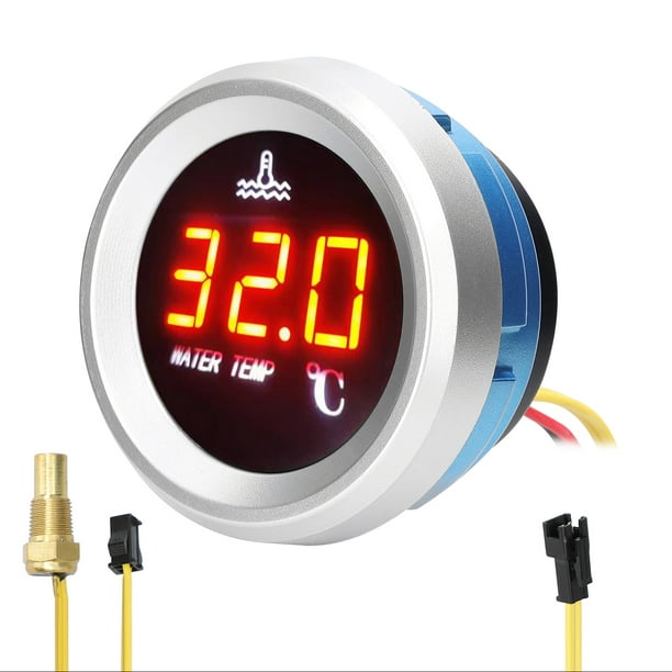 Jauge de température de l'eau de 52 mm, compteur numérique de voiture,  affichage LED 9-36 V avec fonction d'alarme de capteur de température 