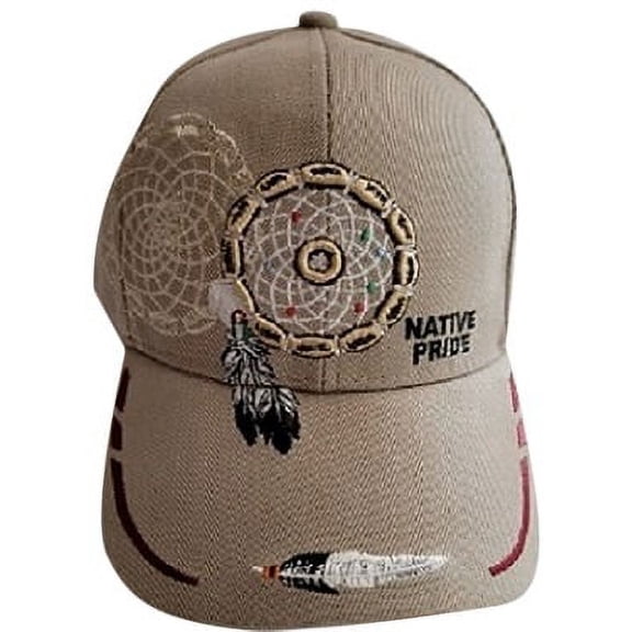Dream Catcher & Feathers Native Pride Baseball Caps Embroidered - Khaki Color Uni-Sex Style -- FREE USA Shipping-- (CapNp643k)