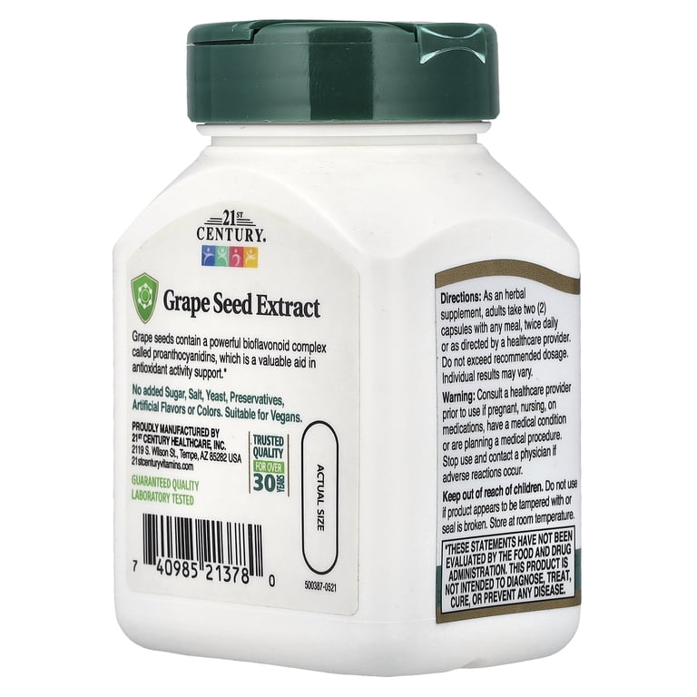 21st Century Grape Seed Extract 100mg Capsules, 60 Ct - Walmart.com