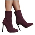 thumbnail image 6 of Women's Stretch Knit Sock Ankle Boots, Square Toe Thin Stiletto High Heel Slip-On Fashion Booties for Party Wedding Daily Outfits Wine 39, 6 of 9