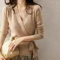 thumbnail image 3 of Spring Autumn Long-sleeved Knitted Cardigan Fashion V-neck Wrap Top Temperament Lace-up Sweater Women Elegant Bottoming Shirt, 3 of 6