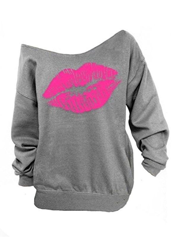 off the shoulder lips sweatshirt