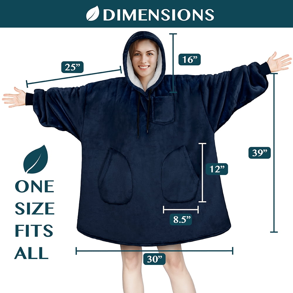 PAVILIA Blanket Hoodie for Women Navy, Sherpa Wearable Blanket Men, Cozy Oversized Sweatshirt Blanket, Warm Fleece Hooded Blanket Sweater with Sleeves and Two Big Pocket, Navy Blue