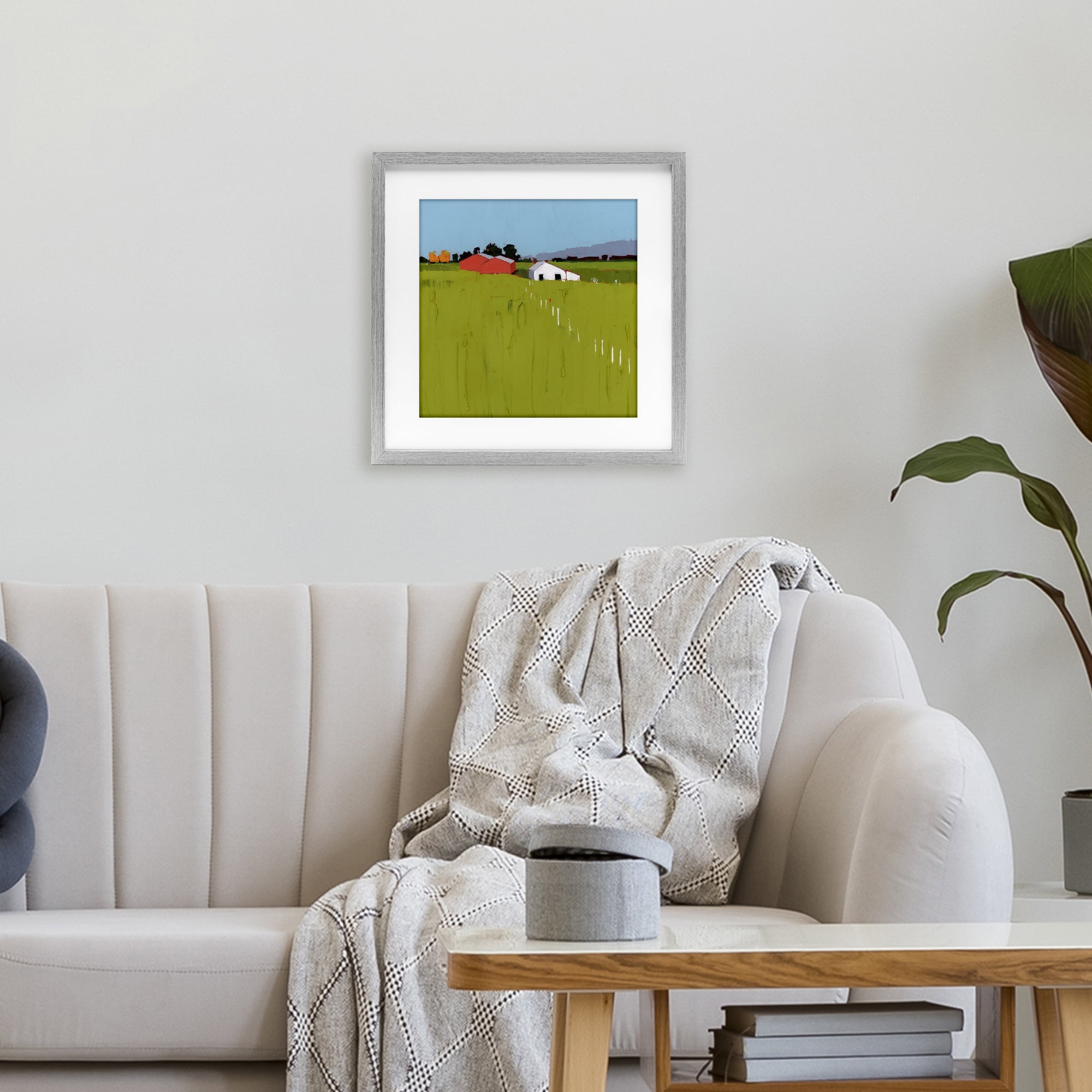 Pastoral Fence Line Gray Framed Print Under Glass, design by Ruth LaGue