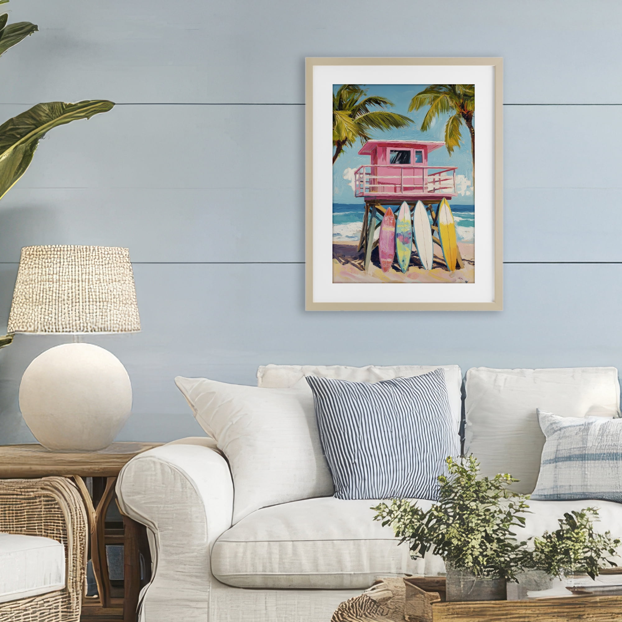 Stupell Industries High Pink Surf Shack Birch Framed Print Under Glass, design by Petal Prints Design
