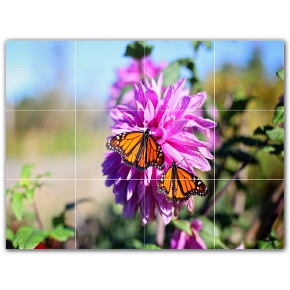 Picture-Tiles.com: Butterfly Ceramic Tile Wall Mural WAL500294-43S. 17"W x 12.75"H using (12) 4.25" x 4.25" Ceramic Tiles-Satin Finish