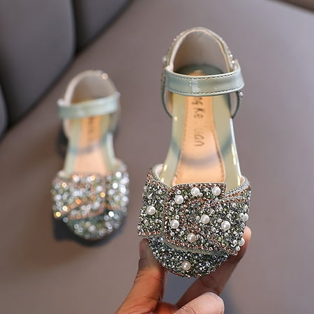 

RUICUW Fashion Spring And Summer Girls Dance Shoes Princess Dress Performance Shoes Flat Bottom Light Pearl Sequin Round Toe Breathable And Comfortable 18-24 Months