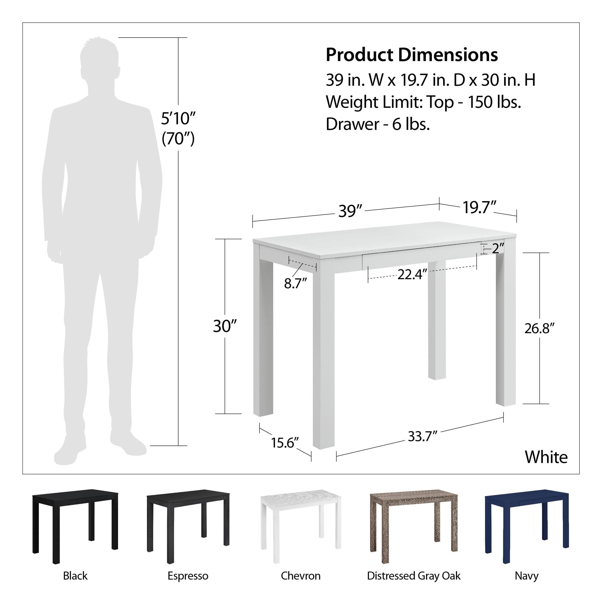 Parsons Computer Desk with Drawer, White