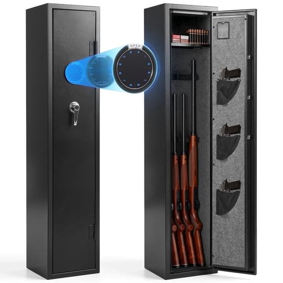 Naipo Gun Safe, Unassembled Gun Safe for Rifles and Pistols ,Gun Cabinet with LCD Keypad and LED Light, Long Gun Rifle Safe with Removable Gun Racks and Pistol Pockets,Dual Alarm