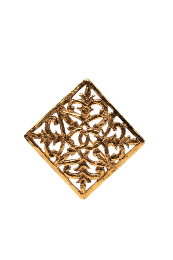 Pre-Owned Chanel Coco Mark Vintage Square Brooch, Stamped 26, Gold Plated, Women's CHANEL