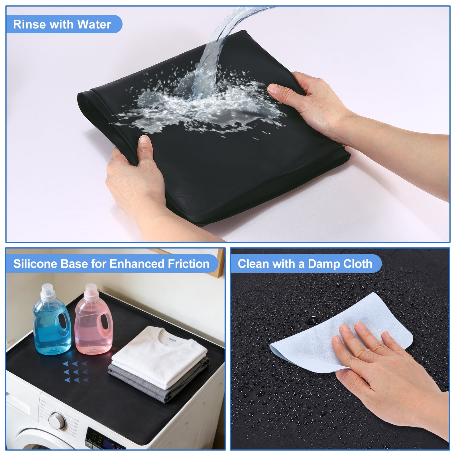Uxcell 2Pcs Washer and Dryer Top Protector Mat (19.7" x 19.7") - Non-Slip Heat-Resistant Leak-Proof Washable, Silicone Washing Machine Top Cover Pad for Home/Kitchen/Laundry Room, Black