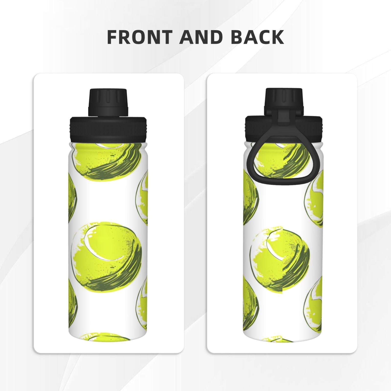 18oz Sports Insulated Kettle Double Wall Vacuum Insulated Water Bottle With Leak Proof Flip Lid For Gym Outdoor Commuting Camping Yellow Green Tennis Balls