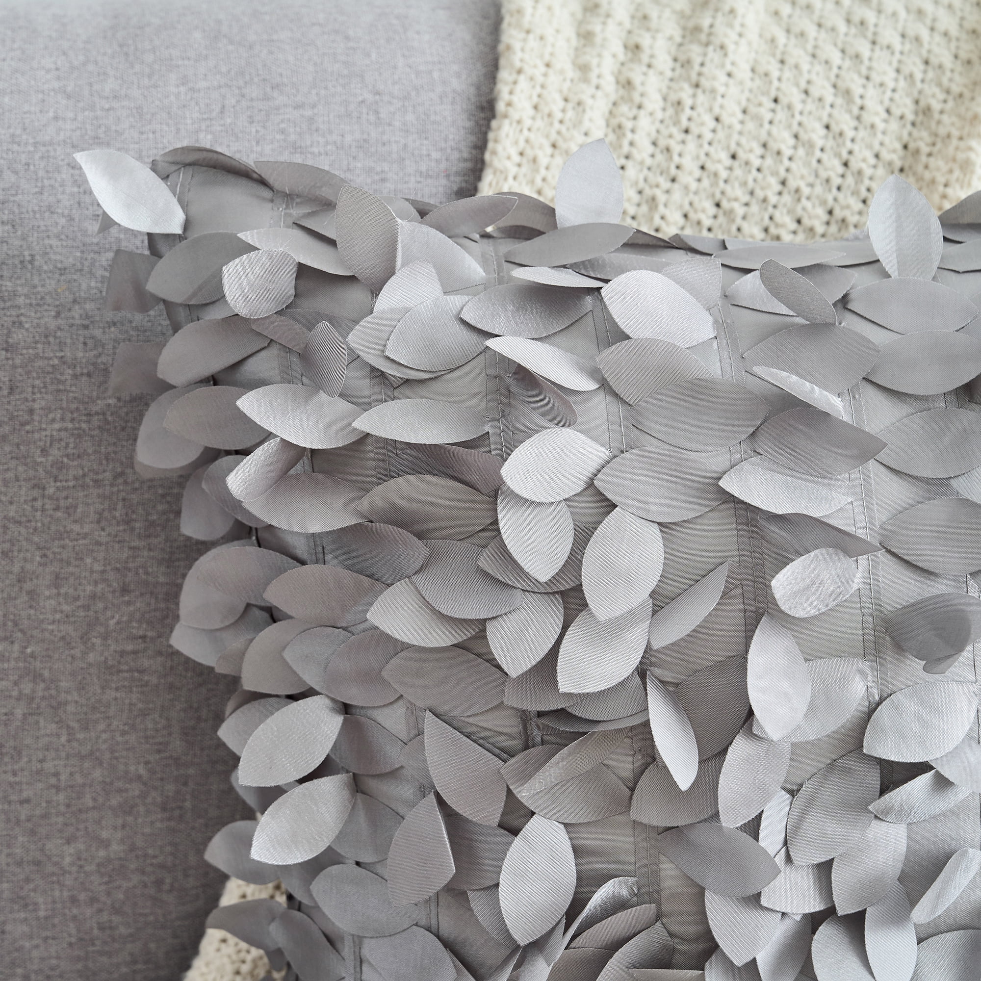 Unique Bargains Sequins Leaf 3D Throw Pillow Cover Pack of 4 Solid Color Cushion Covers Grey 18" x 18"