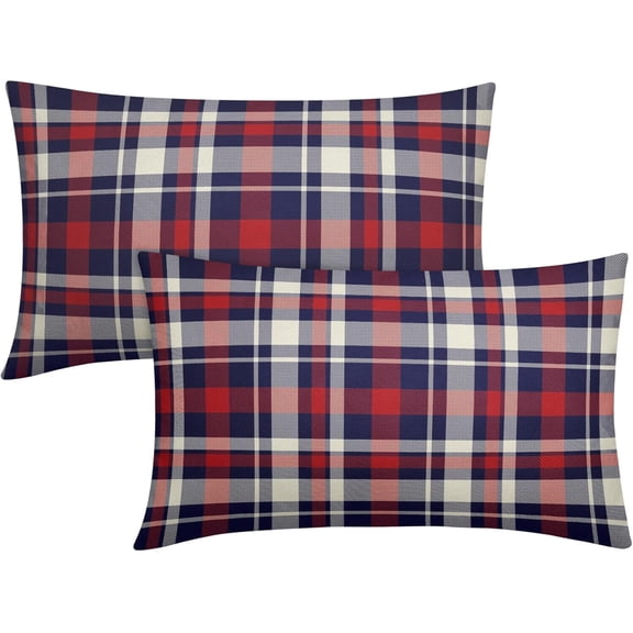 4th of July Plaid Pillow Covers 12x20 Inch Patriotic Decorations Blue Red Buffalo Plaid Independence Day Decorative Rectangle Throw Pillow Cases Set of 2 Holiday Cushion Cases Sofa Couch Bed Decor