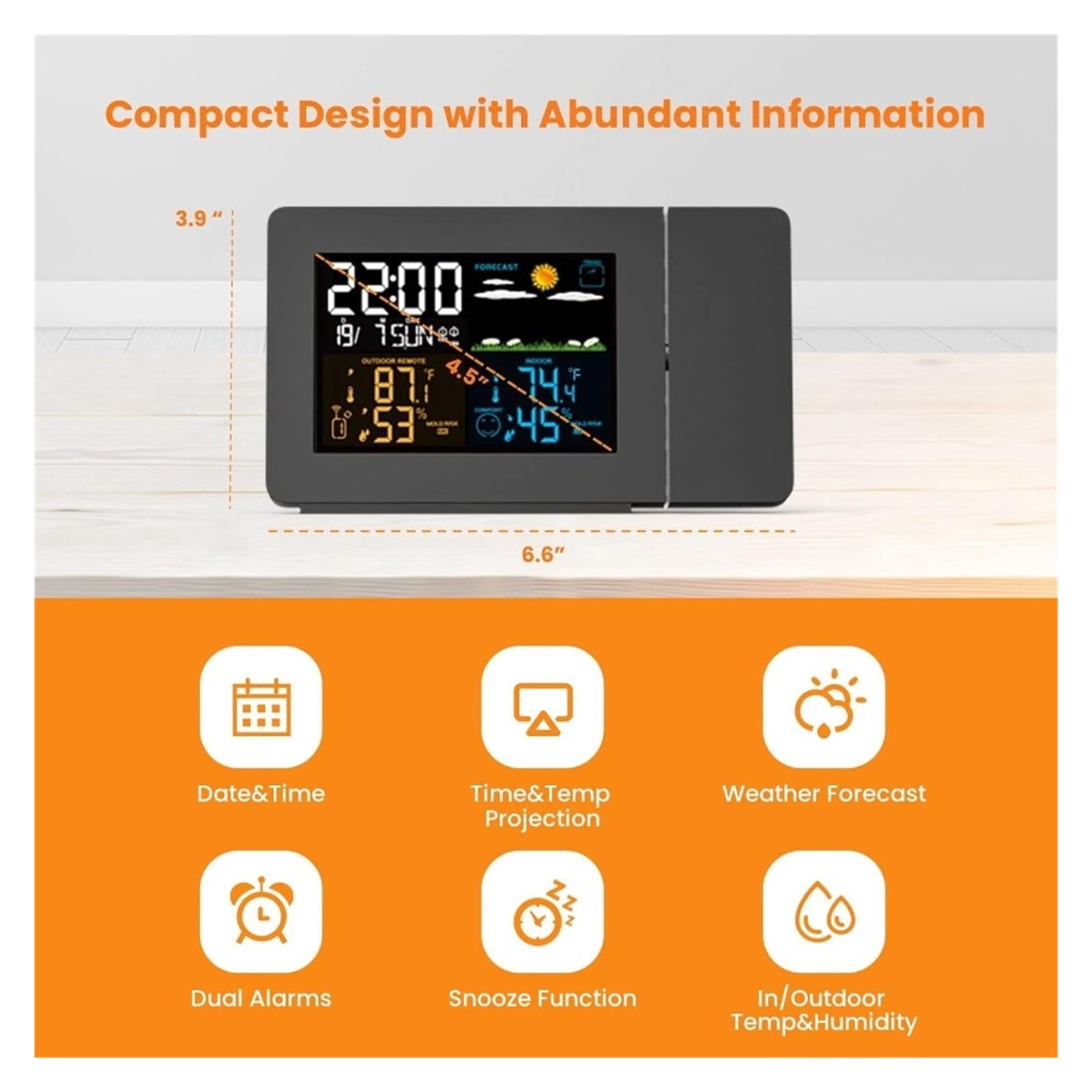 Wireless Projection Alarm Clock, Weather Station with Indoor Outdoor Sensor